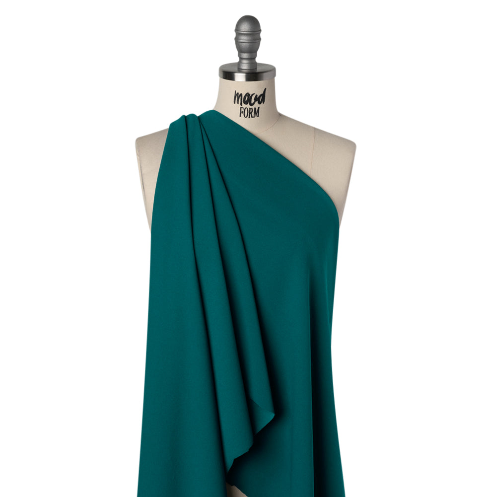 Stretch Polyester Crepe Scuba Knit - Deep Teal Blue - Designer Deadstock - Drape