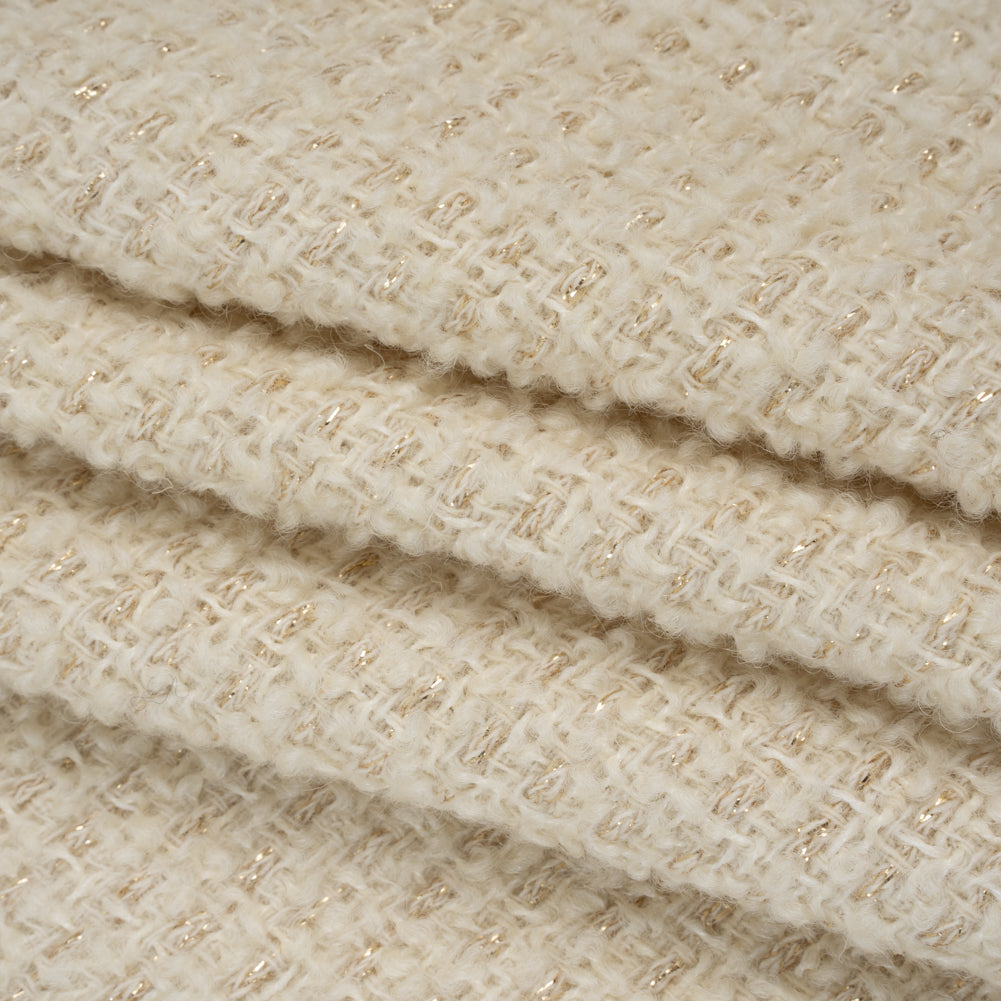 Metallic Wool Boucle Tweed Made in Italy - Ivory and Gold - Deadstock