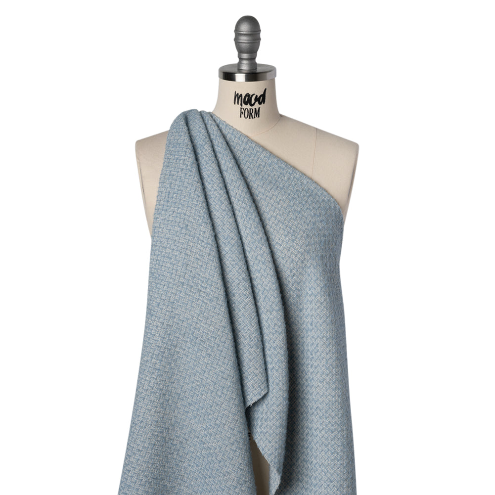 Metallic Wool Blend Tweed Made in Italy - Sky Blue, White and Silver Heathered - Deadstock