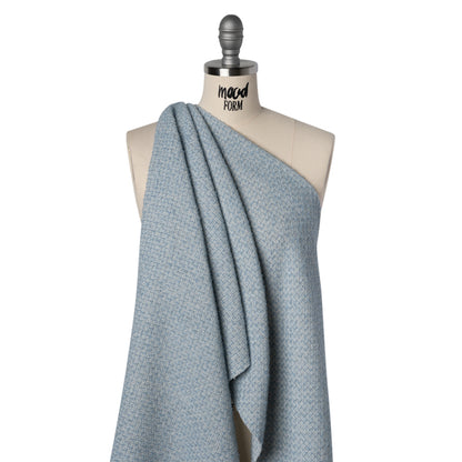 Metallic Wool Blend Tweed Made in Italy - Sky Blue, White and Silver Heathered - Deadstock