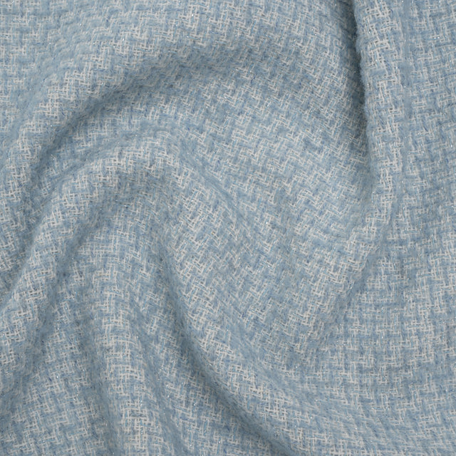 Metallic Wool Blend Tweed Made in Italy - Sky Blue, White and Silver Heathered - Deadstock