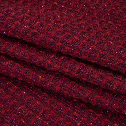 Metallic Wool Blend Tweed Twill Made in Italy - Dark Cherry and Fuchsia Mottled - Deadstock