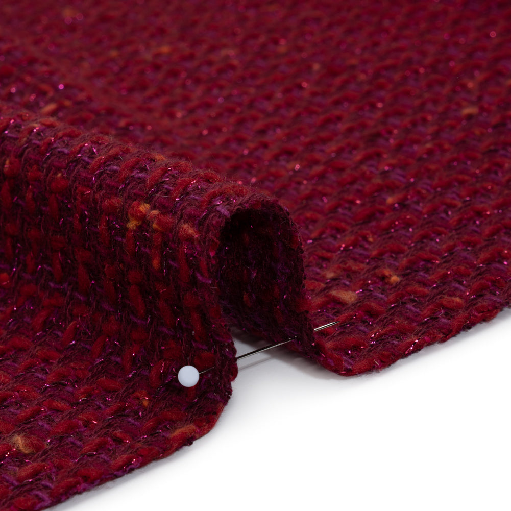 Metallic Wool Blend Tweed Twill Made in Italy - Dark Cherry and Fuchsia Mottled - Deadstock