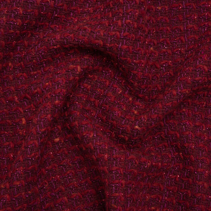 Metallic Wool Blend Tweed Twill Made in Italy - Dark Cherry and Fuchsia Mottled - Deadstock