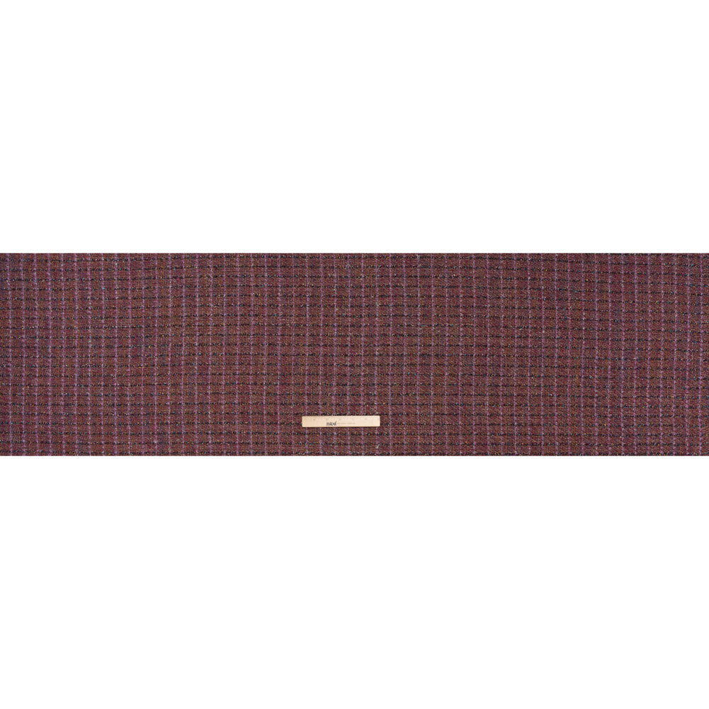 Metallic Wool Blend Tweed Woven with Eyelash Fringe Made in Italy - Purple, Black and Pink Checks - Deadstock
