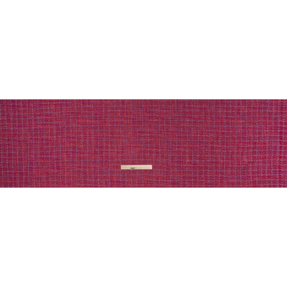 Metallic Wool Blend Tweed Woven with Eyelash Fringe Made in Italy - Pink, Orchid and Iridescent Checks - Deadstock