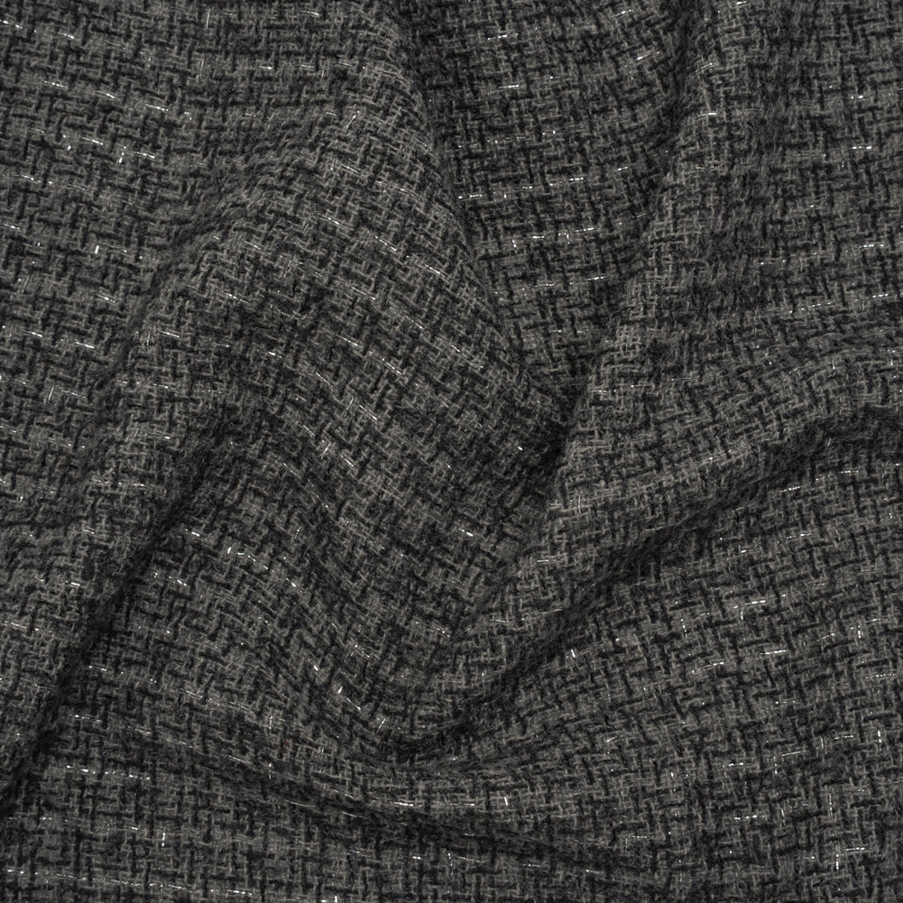 Metallic Wool Blend Tweed Boucle Made in Italy - Gray, Charcoal and Silver Heathered - Deadstock