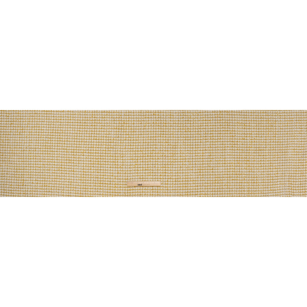 Metallic Wool Blend Tweed Boucle Made in Italy - White, Sunflower Yellow and Gold Checks - Deadstock