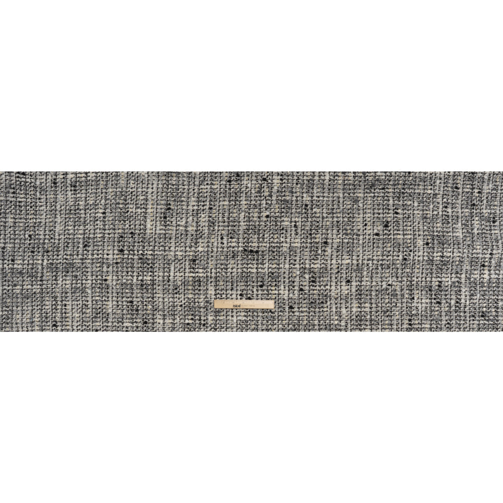 Wool Blend Boucle Tweed with Metallic Eyelash Fringe Made in Italy - Black, White and Gray Plaid - Deadstock