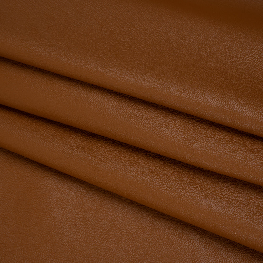 Pebbled Faux Leather with Recycled Polyester Faux Suede Backing - Warm Brown Folded