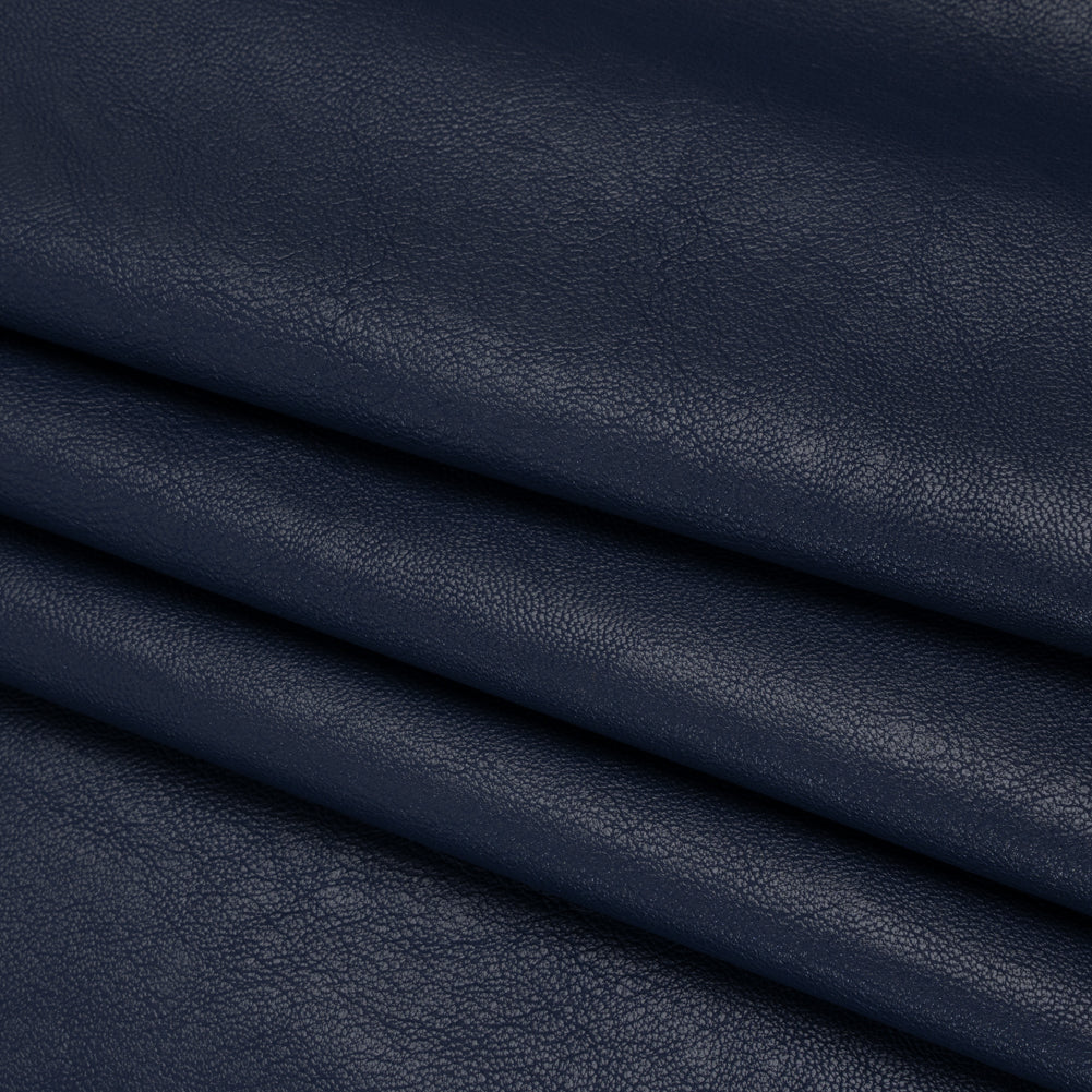 Pebbled Faux Leather with Recycled Polyester Faux Suede Backing - Navy Folded