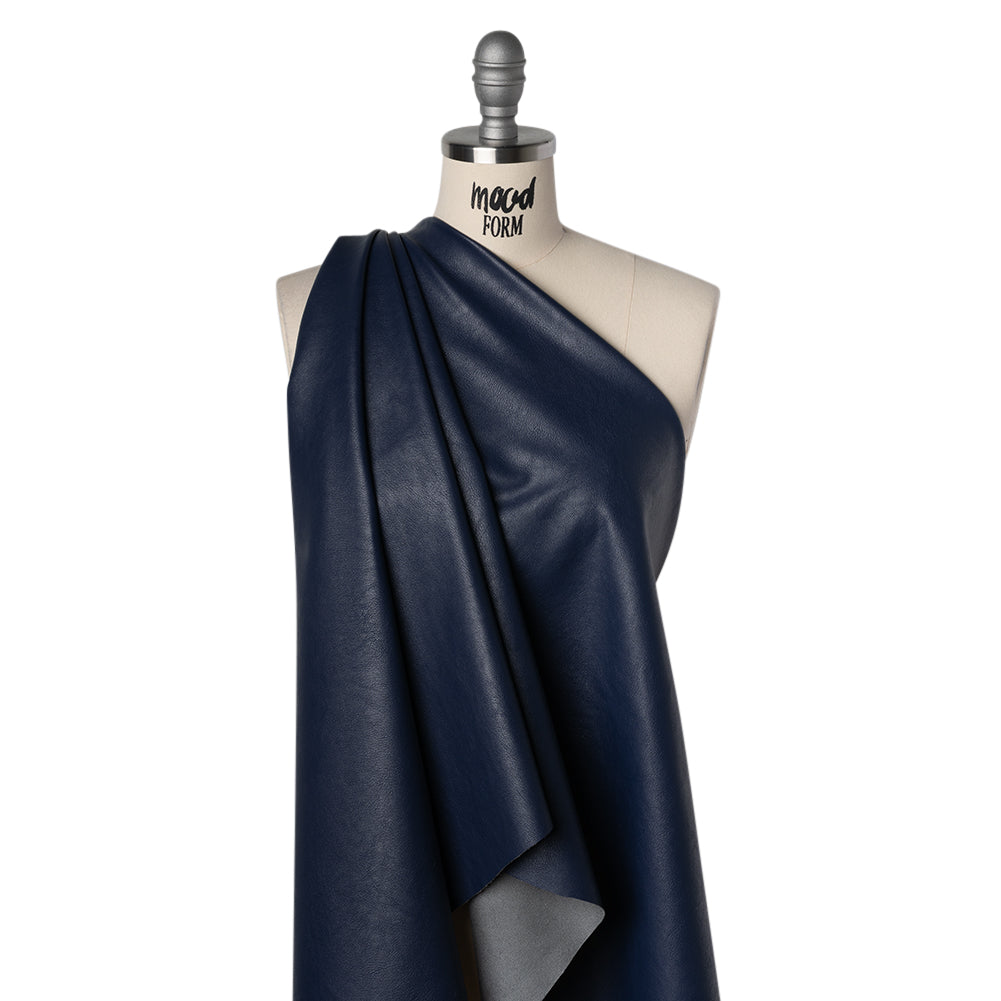 Pebbled Faux Leather with Recycled Polyester Faux Suede Backing - Navy Drape