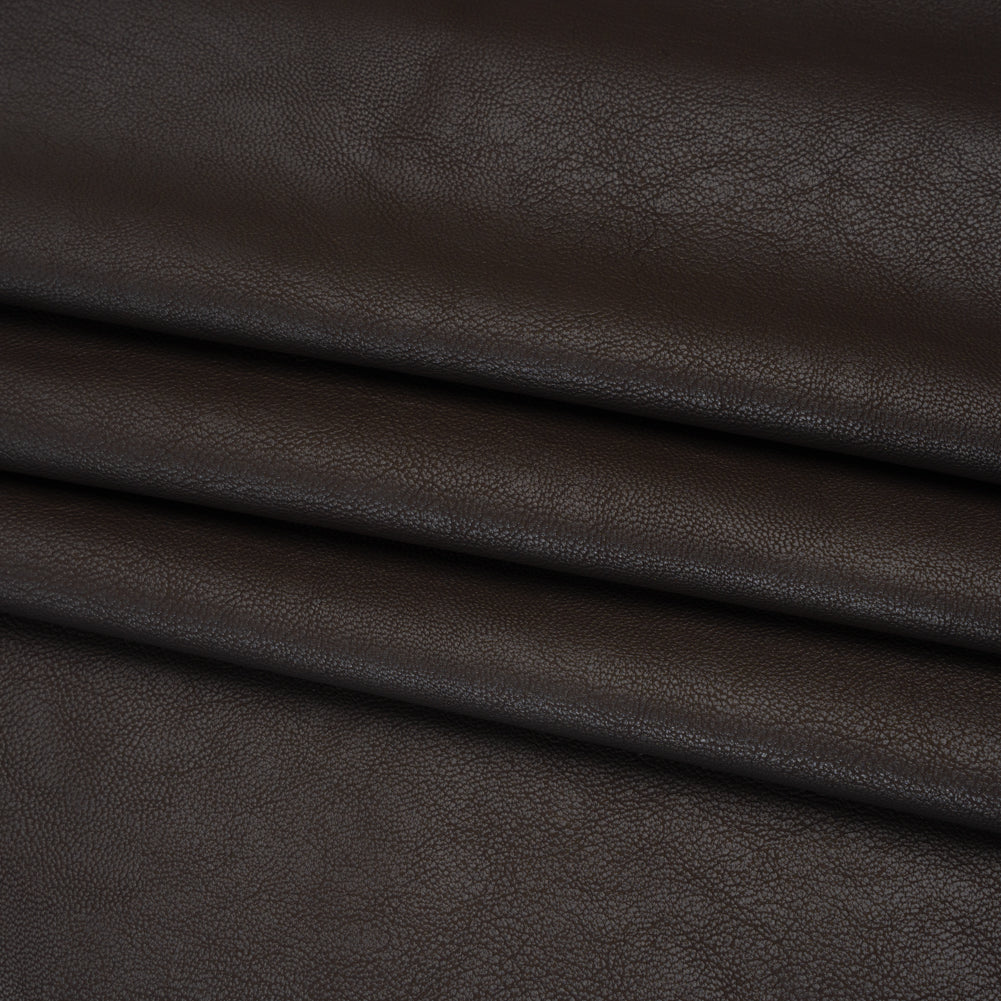 Pebbled Faux Leather with Recycled Polyester Faux Suede Backing - Brown Folded