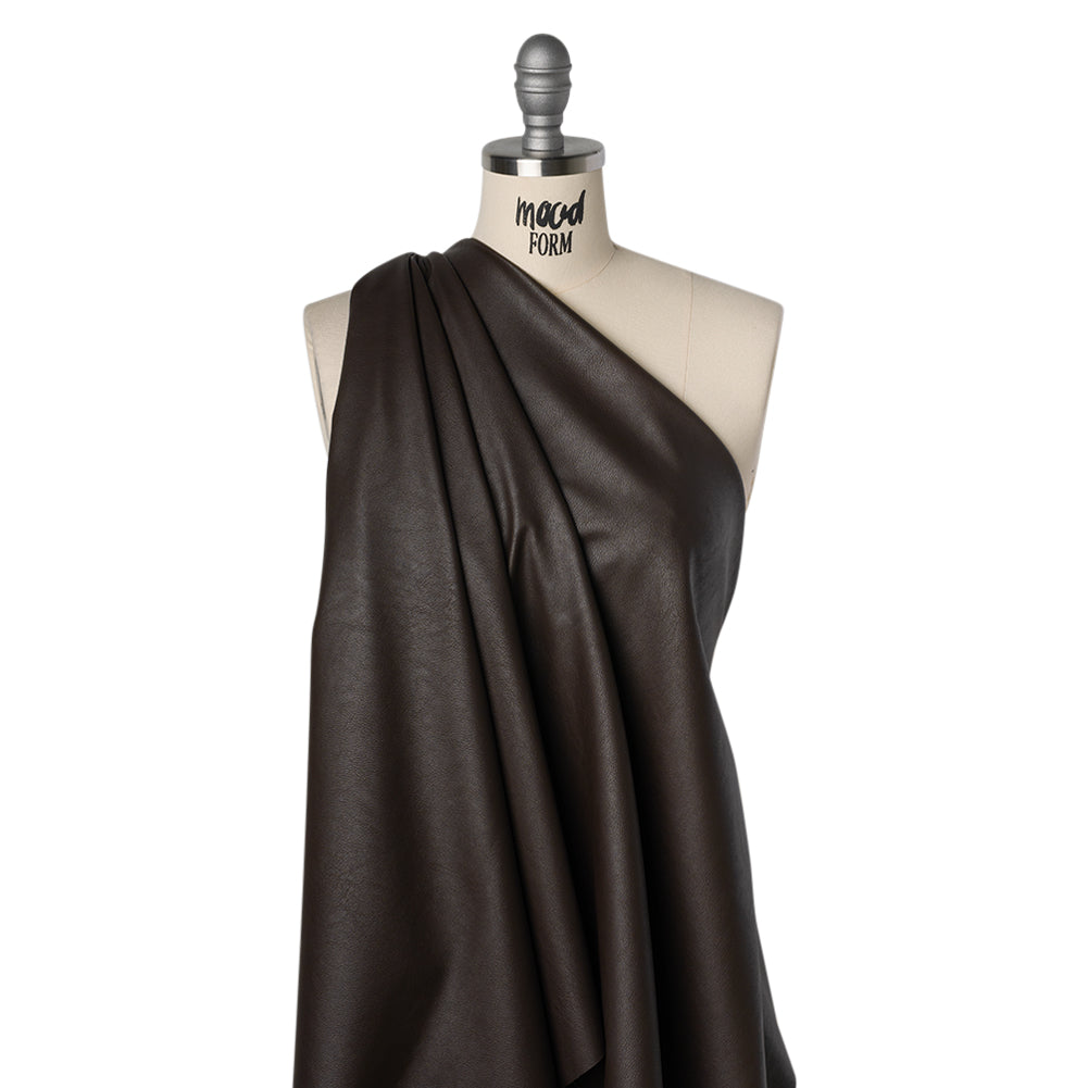 Pebbled Faux Leather with Recycled Polyester Faux Suede Backing - Brown Drape