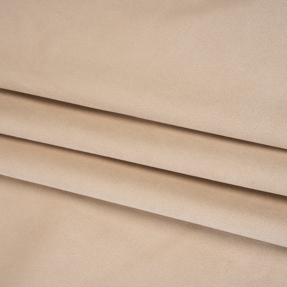 Stretch Recycled Polyester Faux Suede - Pale Beige Folded