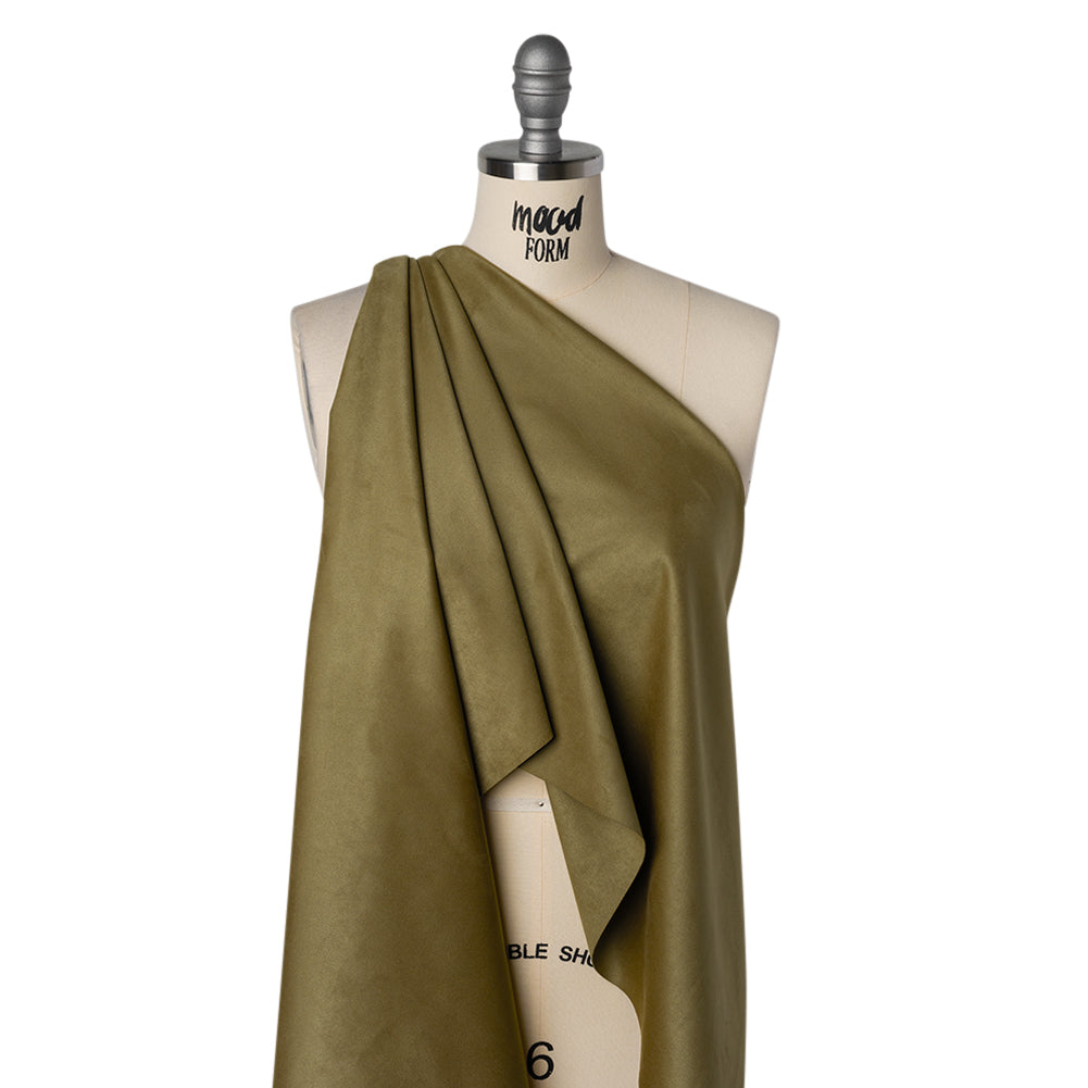 Stretch Recycled Polyester Faux Suede - Olive Drape