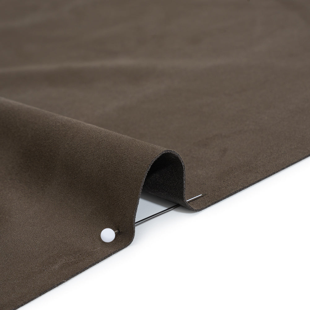 Stretch Recycled Polyester Faux Suede - Dark Brown Detail