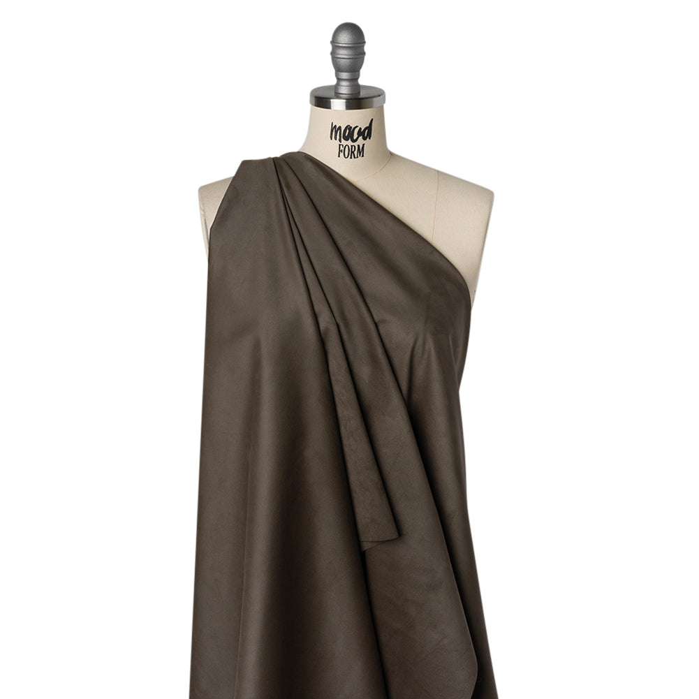 Stretch Recycled Polyester Faux Suede - Dark Brown Drape