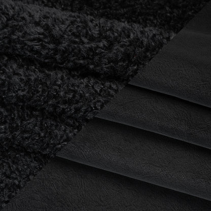 Recycled Polyester Faux Shearling with Antiqued Leather Backing - Black Folded