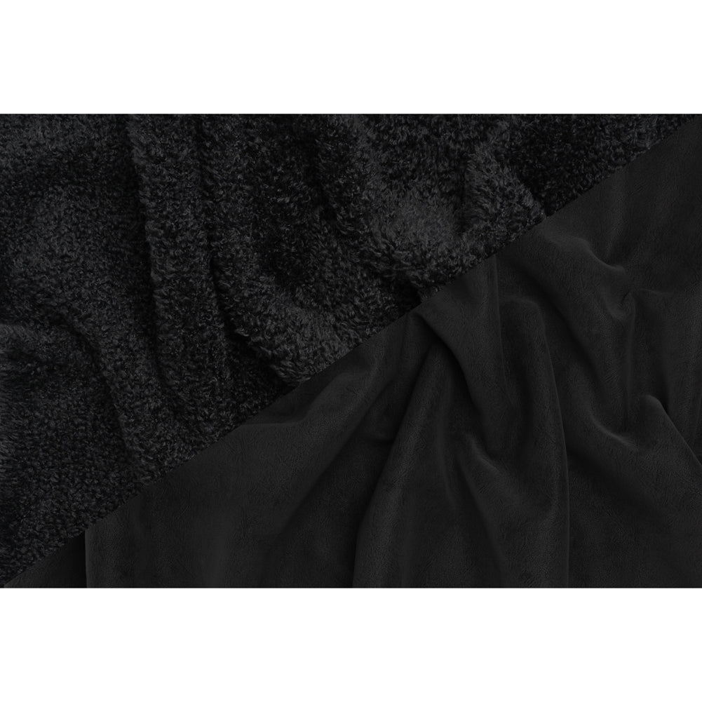 Recycled Polyester Faux Shearling with Antiqued Leather Backing - Black - Full
