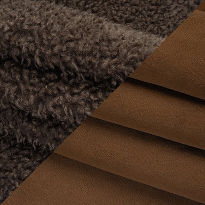 Recycled Polyester Faux Shearling with Antiqued Leather Backing - Dark Brown Folded