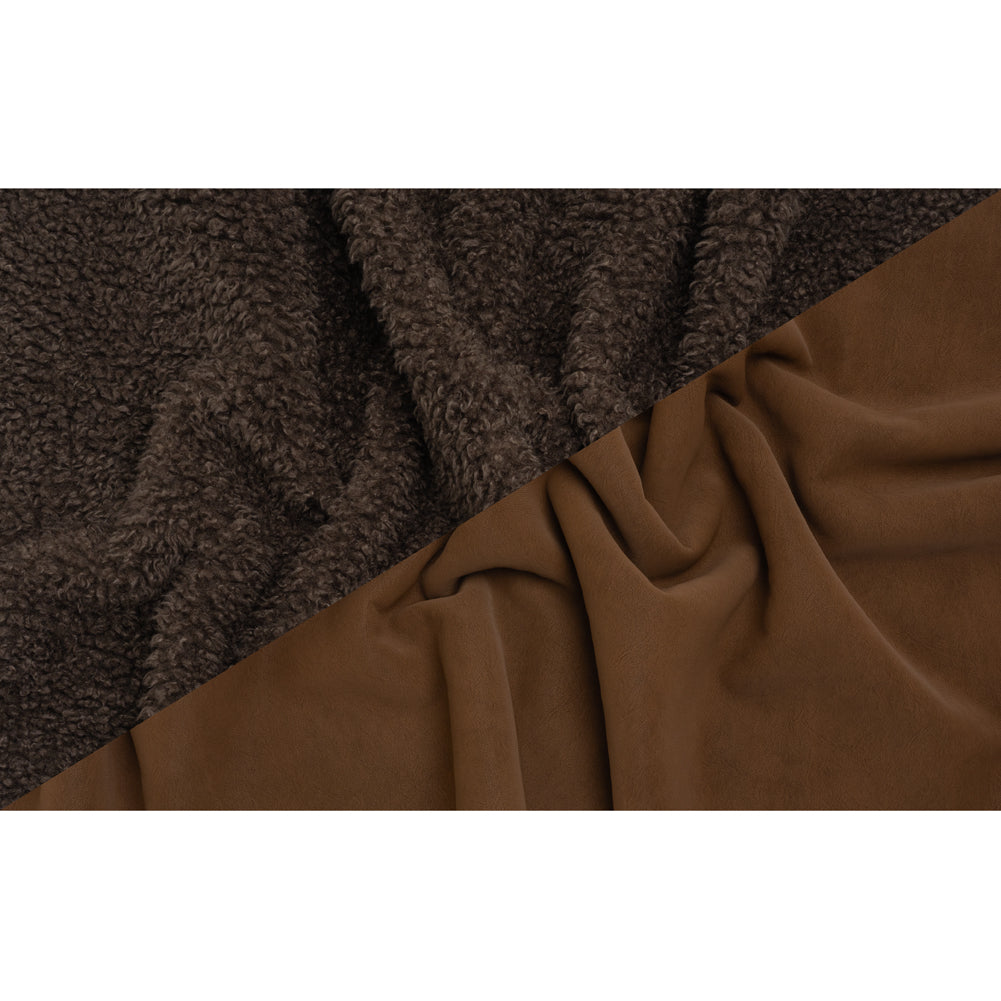 Recycled Polyester Faux Shearling with Antiqued Leather Backing - Dark Brown - Full