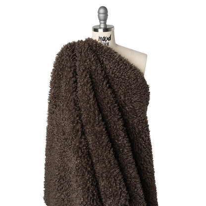 Recycled Polyester Faux Shearling with Antiqued Leather Backing - Dark Brown Drape