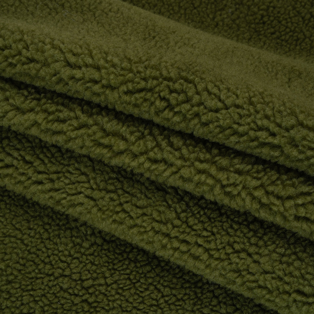 Recycled Polyester Faux Shearling - Olive Folded