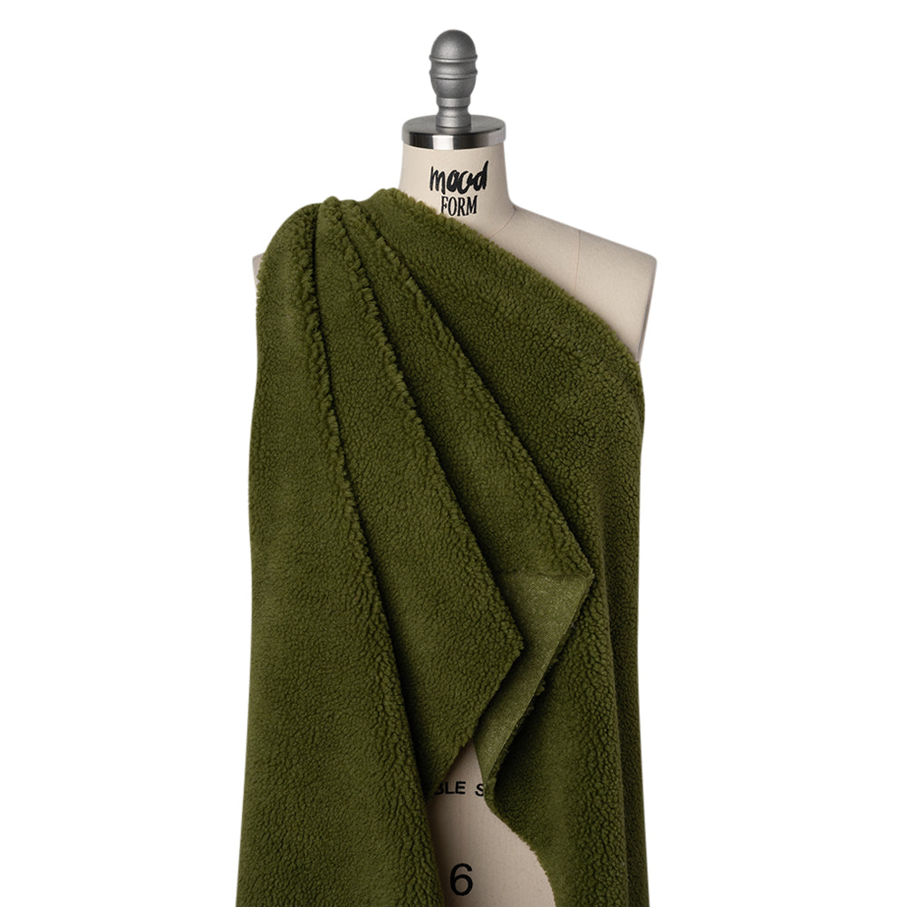 Recycled Polyester Faux Shearling - Olive Drape