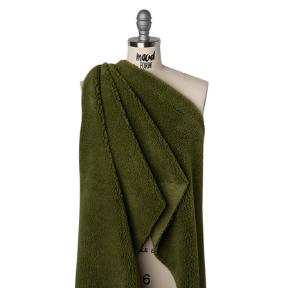 Recycled Polyester Faux Shearling - Olive Drape