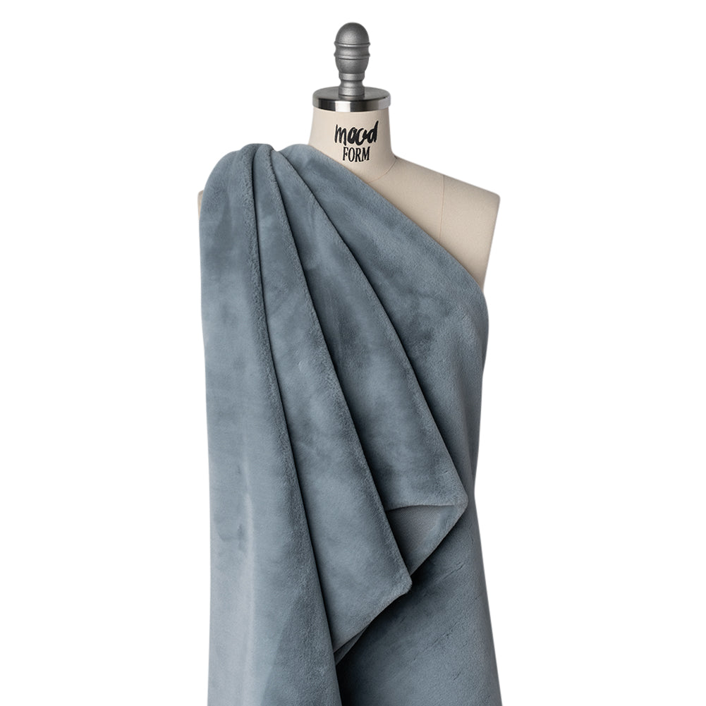 Recycled Polyester Faux Rabbit Fur - Slate Blue Drape