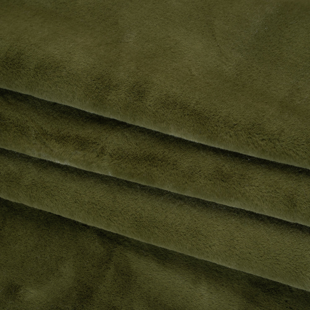 Recycled Polyester Faux Rabbit Fur - Olive Folded