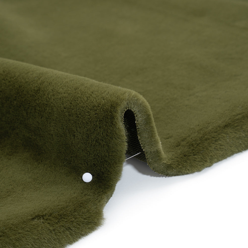 Recycled Polyester Faux Rabbit Fur - Olive Detail