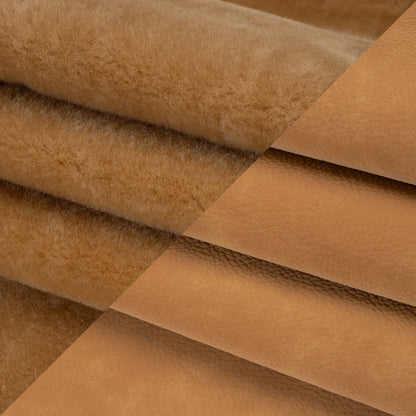 Recycled Polyester Faux Fur with Pebbled Faux Leather Backing - Beige Folded