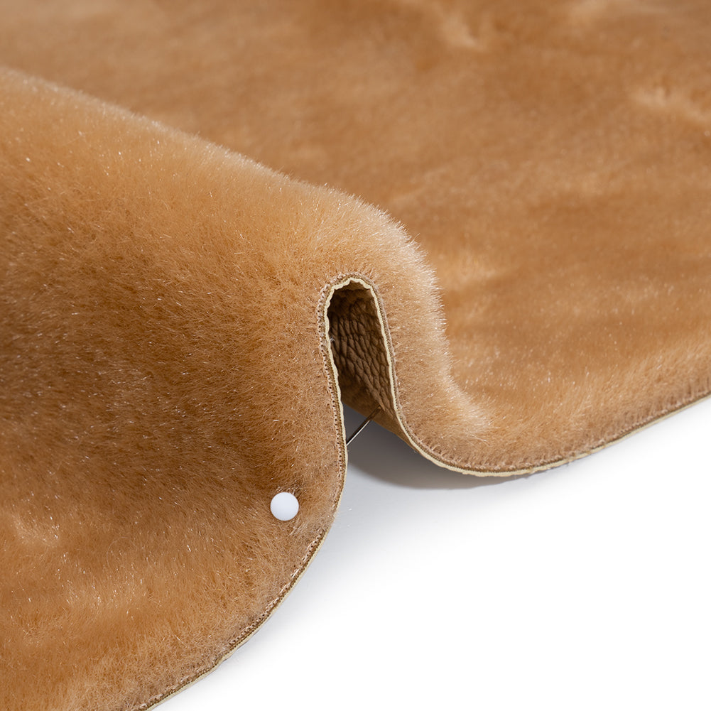 Recycled Polyester Faux Fur with Pebbled Faux Leather Backing - Beige Detail
