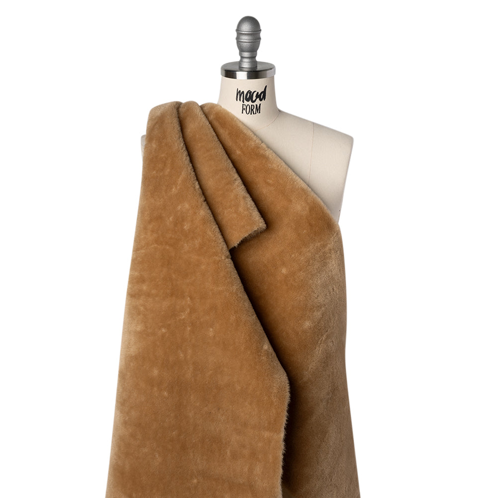 Recycled Polyester Faux Fur with Pebbled Faux Leather Backing - Beige Drape