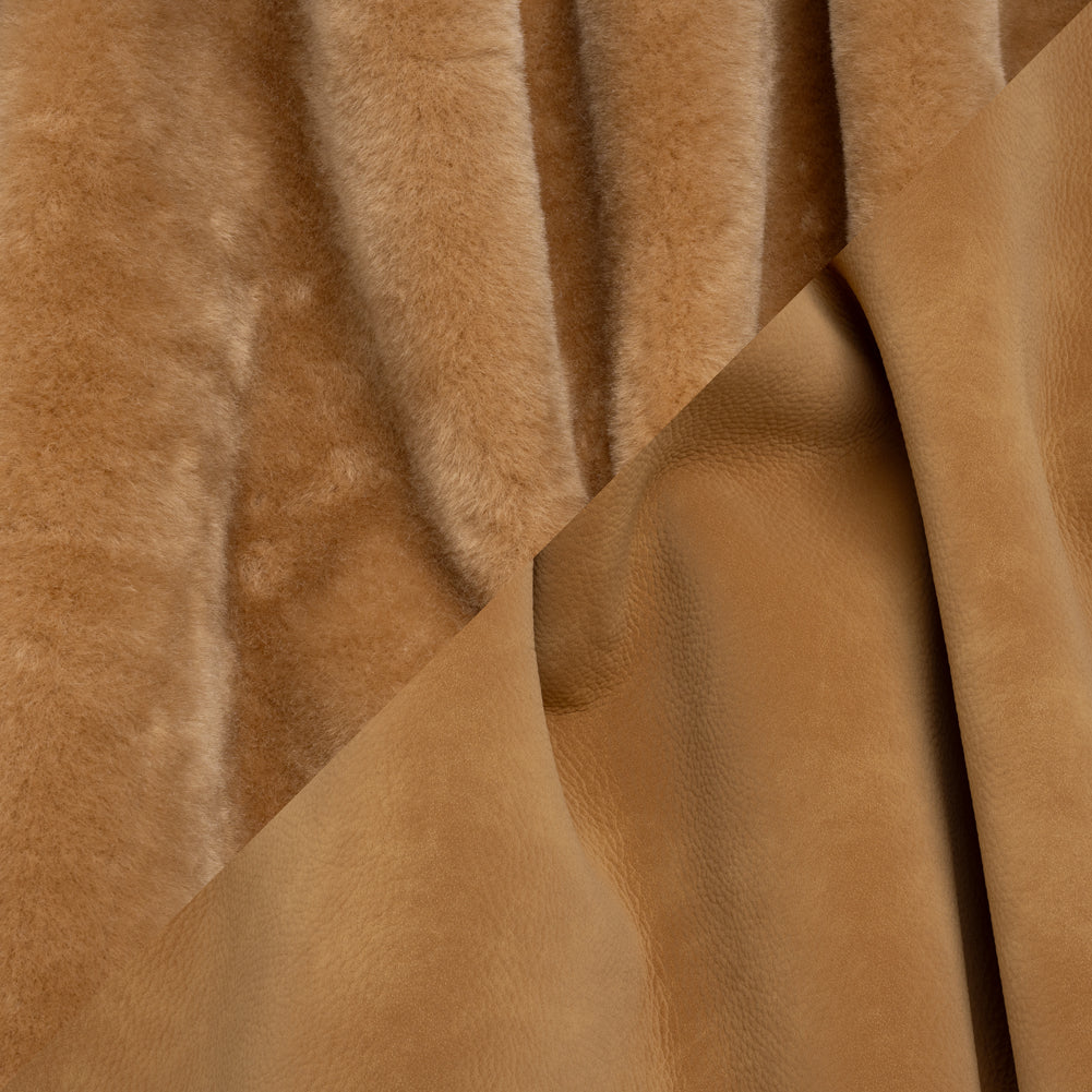 Recycled Polyester Faux Fur with Pebbled Faux Leather Backing - Beige