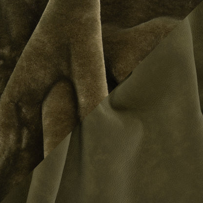 Recycled Polyester Faux Fur with Pebbled Faux Leather Backing - Olive