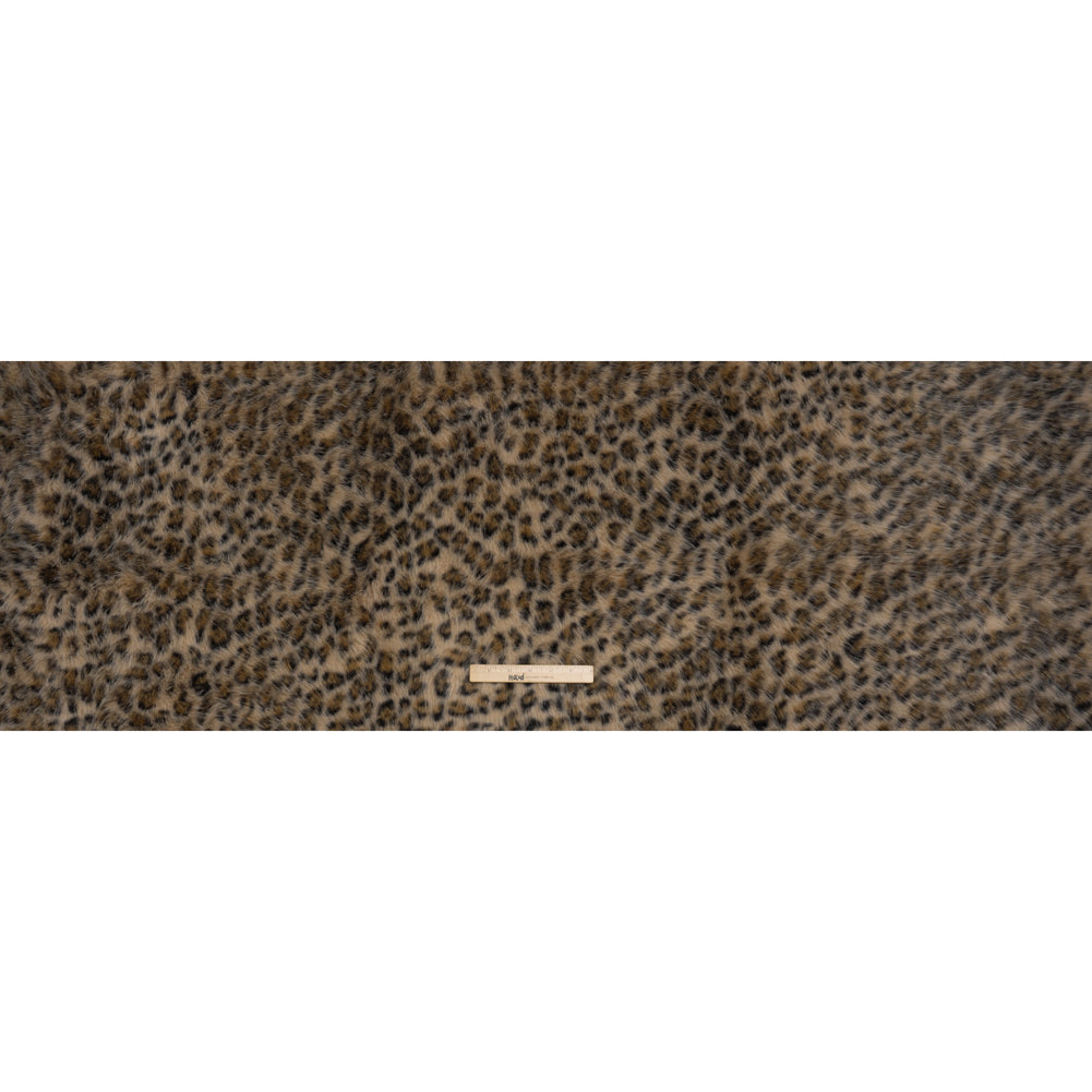 Fluffy Recycled Polyester Faux Fur - Beige, Brown and Black Leopard Spots - Full