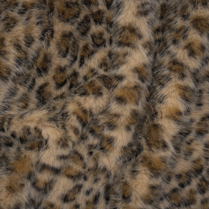 Fluffy Recycled Polyester Faux Fur - Beige, Brown and Black Leopard Spots