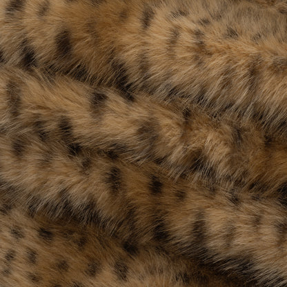 Fluffy Recycled Polyester Faux Fur - Warm Beige and Black Animal Spots Folded