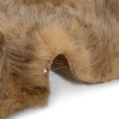 Fluffy Recycled Polyester Faux Fur - Warm Beige and Black Animal Spots Detail