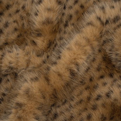 Fluffy Recycled Polyester Faux Fur - Warm Beige and Black Animal Spots