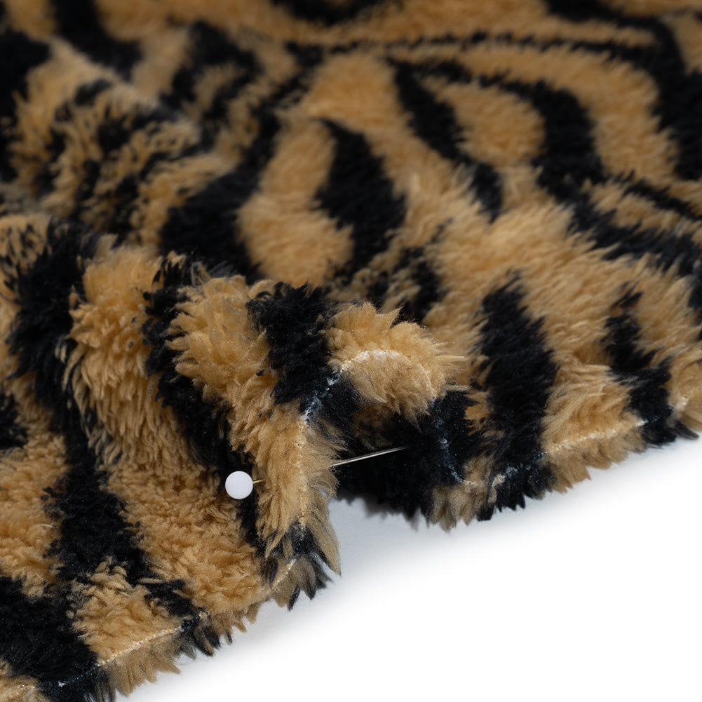 Recycled Polyester Minky Print - Beige and Black Tiger Stripes Detail