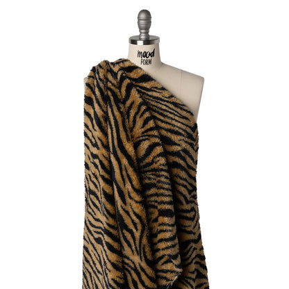 Recycled Polyester Minky Print - Beige and Black Tiger Stripes Drape
