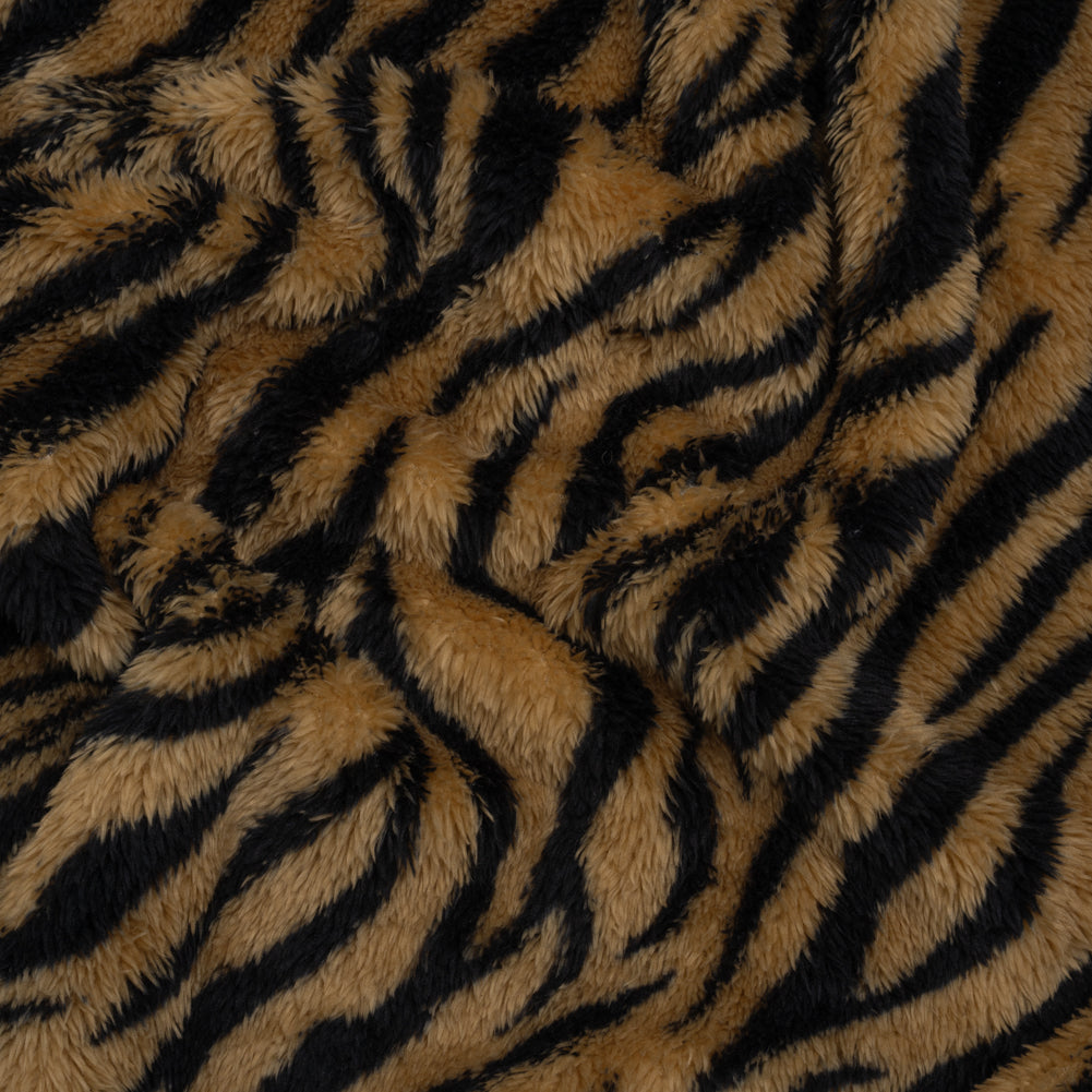 Recycled Polyester Minky Print - Beige and Black Tiger Stripes