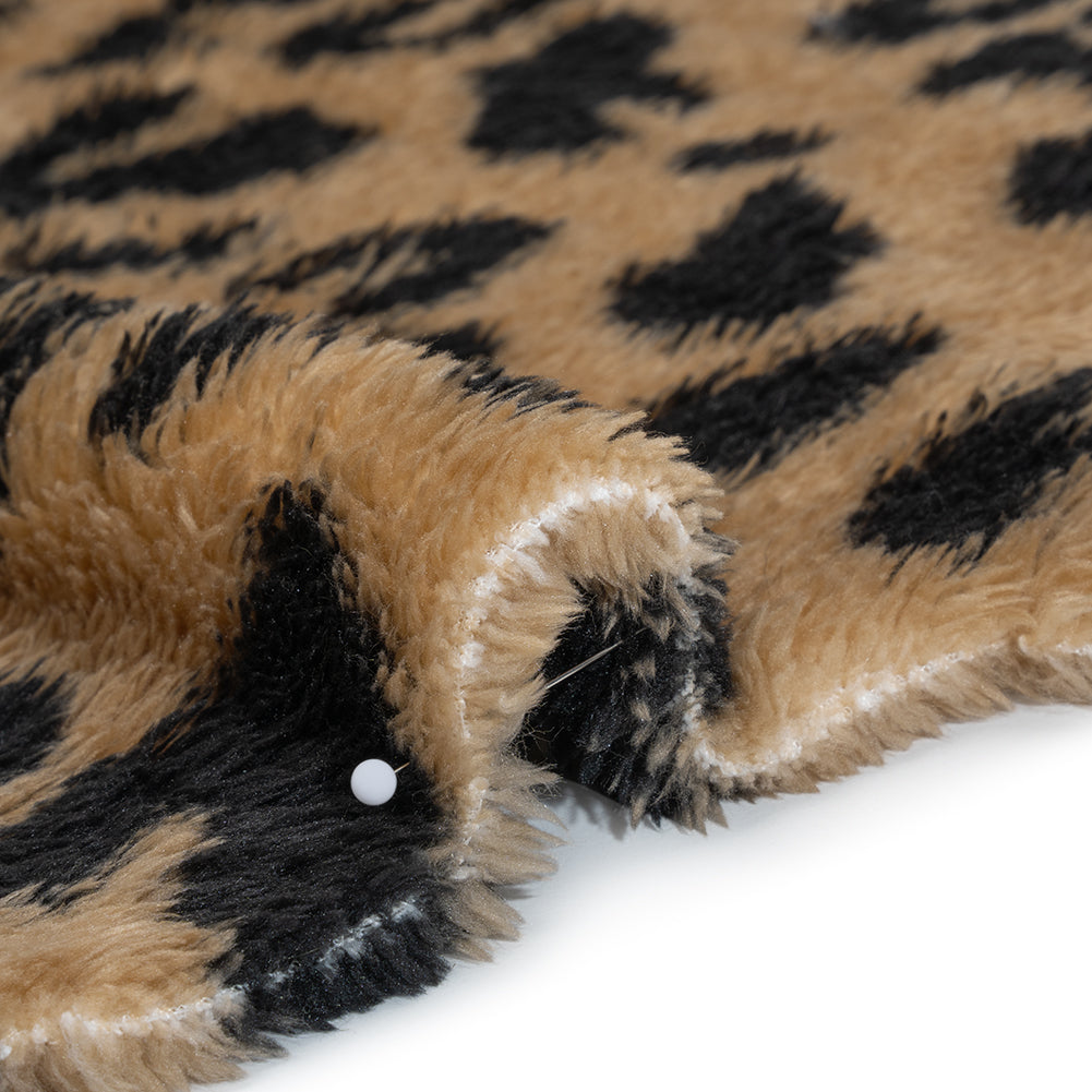 Recycled Polyester Minky Print - Beige and Black Leopard Spots Detail