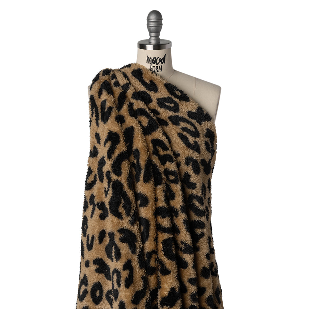 Recycled Polyester Minky Print - Beige and Black Leopard Spots Drape