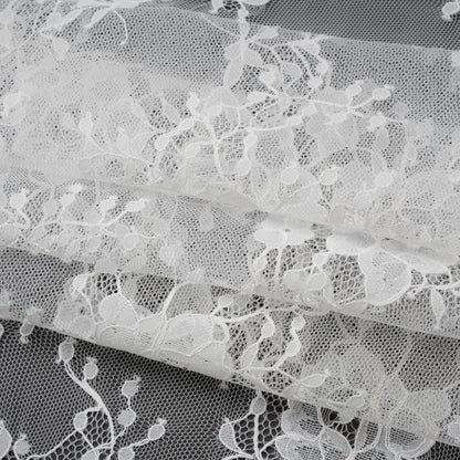 Re-Embroidered Lace with Scalloped Border - White Rose Bunches