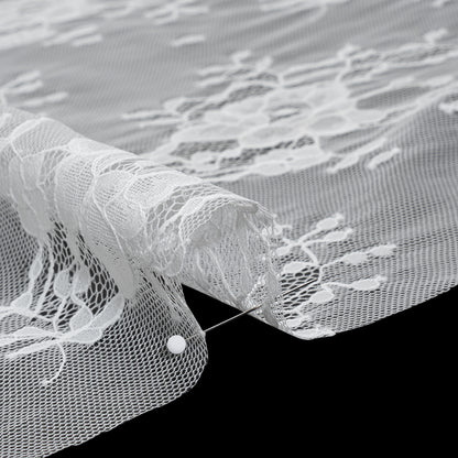 Re-Embroidered Lace with Scalloped Border - White Rose Bunches